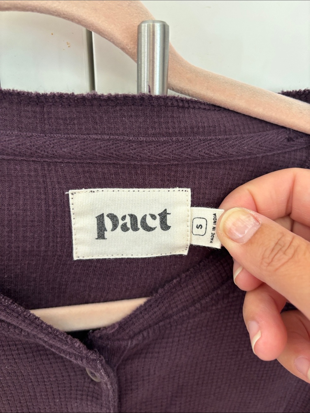 Pact Thermal Waffle Henley Plum Purple Organic Cotton size Small - Picture 3 of 7